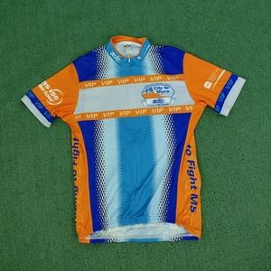 VINTAGE 2005 Voler MS 150 Bike Tour Blue & Orange Zip Up Cycling Jersey Sz Mediu